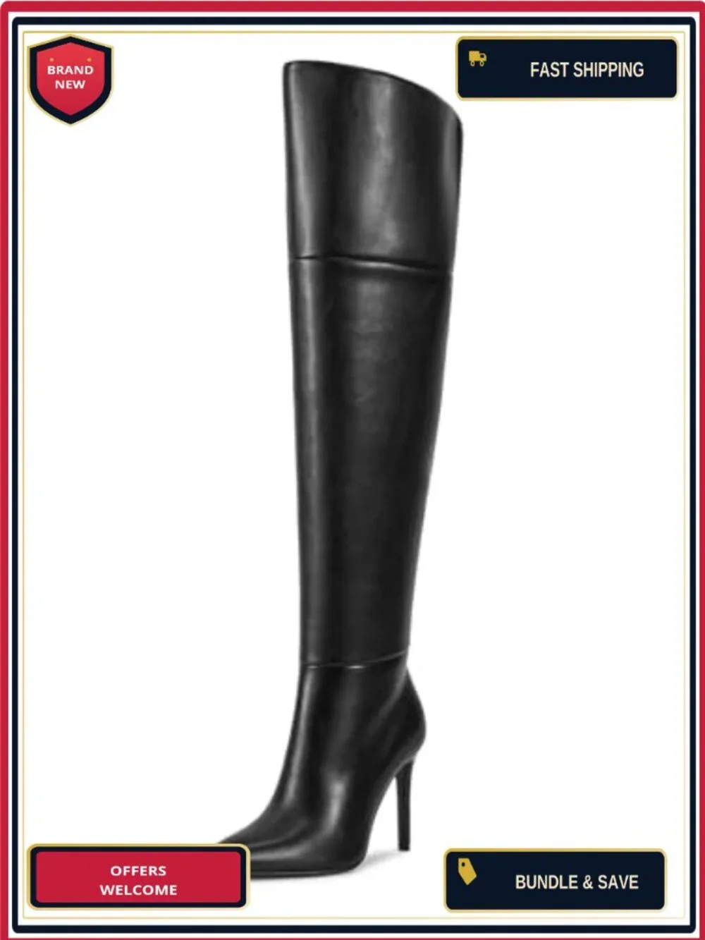 Over the Knee Boots Women Stiletto Heel Pointed Toe Faux Leather Thigh High
